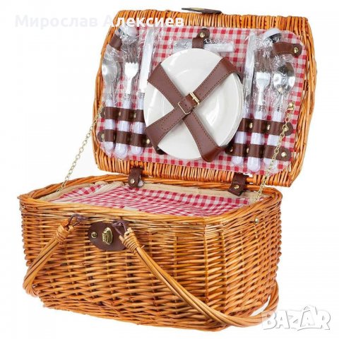 Кошница за пикник за четирима - включва прибори, чашки, чинийки и солнички, снимка 1 - Къмпинг мебели - 37038355