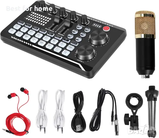 SINWE Podcast Комплект звукова карта F998 с микрофон BM800 и слушалки, снимка 10 - Аудиосистеми - 49230437