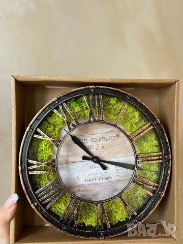 Vintage часовник със скандинавски мъх , снимка 2 - Стенни часовници - 42044758