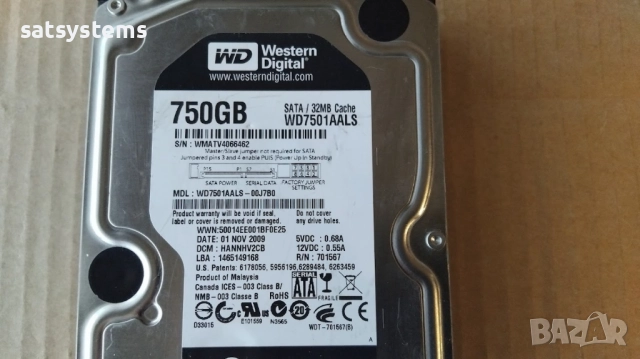 Хард диск Western Digital Caviar Black WD7501AALS 750GB SATA 3.0Gb/s, снимка 3 - Твърди дискове - 51744133