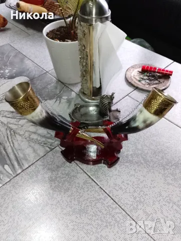 Дърворезбован орел-52см, рогове за вино с поставка, снимка 7 - Декорация за дома - 49700937