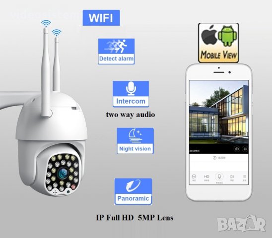 WIFI Безжична външна въртяща Full HD IP camera управляема с двупосочно audio, снимка 1 - IP камери - 34288409
