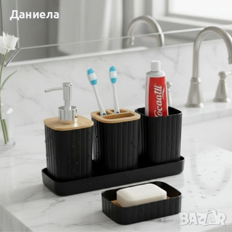 Комплект аксесоари за баня 5 части с табла Cheffinger , снимка 2 - Други стоки за дома - 53166503