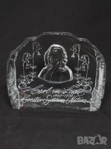 Винтидж преспапие от кристално стъкло "Carl von Linné"., снимка 2 - Антикварни и старинни предмети - 47989910