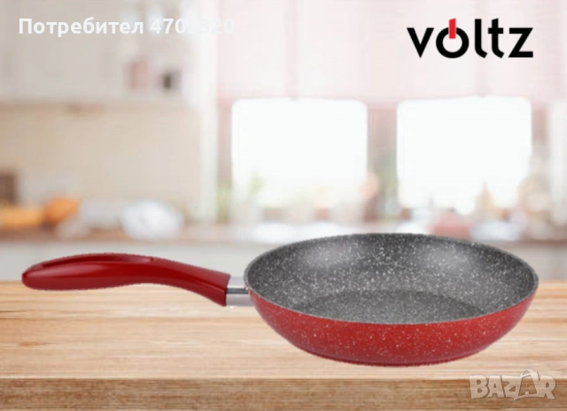 Тиган Voltz , 20см./24см./26см./28см.,  Мраморно покритие, Индукция, Червен, снимка 2 - Съдове за готвене - 53113548