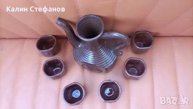 Ретро керамичен комплект за греяна ракия, кана и 6 чашки, снимка 6 - Чаши - 48104918