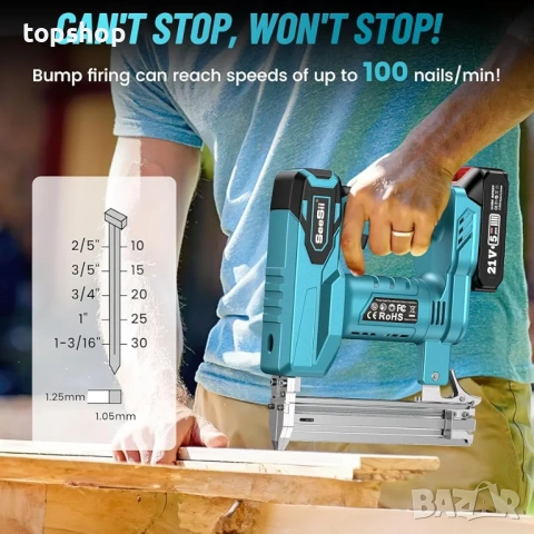 Нов акумулаторен такер Seesii 2 в 1 ( скоби и пирони ) с две батерии и LED светлина, снимка 5 - Други инструменти - 53214266