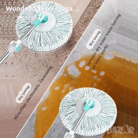 🧹 Въртящ се на 360° моп комплект – Удобство и ефективност за блестяща чистота у дома! 🧹, снимка 4 - Мопове, кофи, четки и метли - 49758788