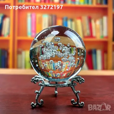 Кристална топка с мехурчета с метална стойка в сребрист цвят,Фенг Шуй