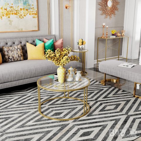 Стъклена холна маса / Масичка за кафе YKFZ-21404-GD, снимка 8 - Маси - 42915149