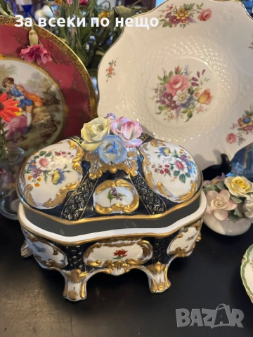 Dresden Porcelain RK Richard Klemm Germany  Circa 1904 Oval Footed Lidded Dresser Jewelry Код P1746, снимка 9 - Декорация за дома - 52980487