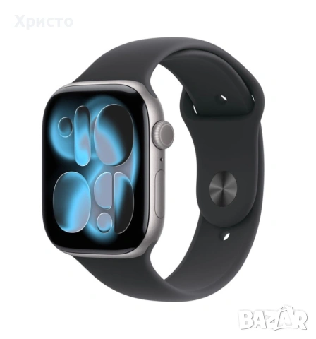 НОВ!!! Смарт часовник Apple Watch 11 GPS, Корпус Space Grey Aluminium 42mm, Black Sport Band  