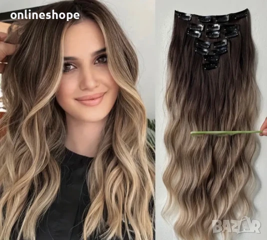 Комплект коса с клипс - екстеншъни 60см термоустойчива - 7 реда , снимка 7 - Аксесоари за коса - 50401373
