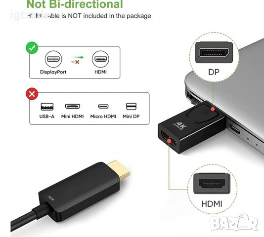 DP към HDMI адаптер - 4K, 3D DisplayPort към HDMI адаптер, снимка 5 - Други - 39897277