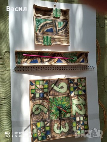 Ръчно изработени керамични часовник пепелник и поставка за горене на ароматни пръчици, снимка 2 - Стенни часовници - 31504593