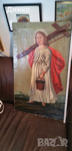  Икона масло върху платно 51-85см. 19век., снимка 3 - Антикварни и старинни предмети - 39800005