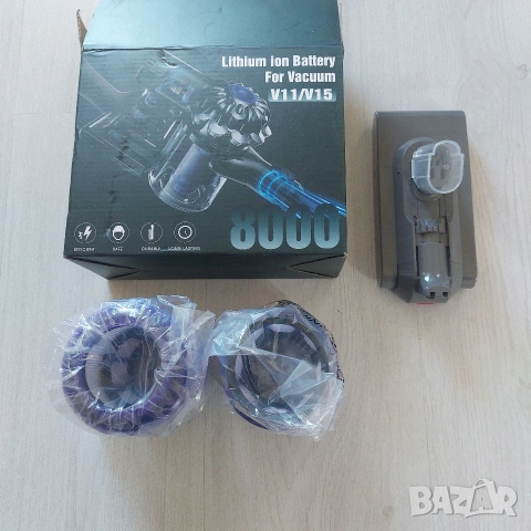 ПЪЛЕН КОМПЛЕКТ: НОВА Батерия 8000mAh + 2 HEPA Филтъра за Dyson V11 / V15 (Click-in тип)