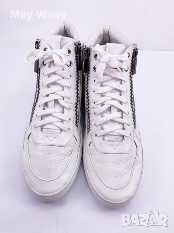 Мъжки високи кецове Hugo Boss, от естествена кожа,  46, 30.5cm, Бял, снимка 3 - Кецове - 32186688