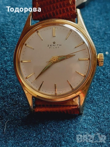 Златен 18к Мъжки часовник Zenith-автомат 1950-70/ ZENITH PILOT cal.120 позлата,1560 лв., снимка 10 - Мъжки - 52002319