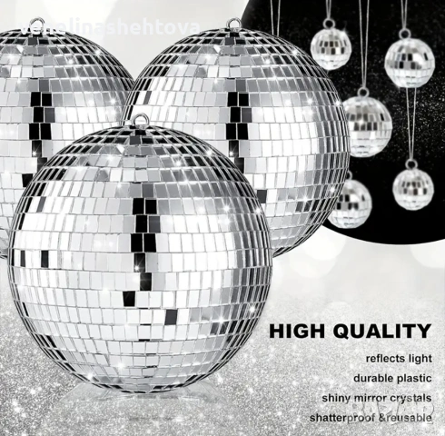 10 см. сребриста огледална диско топка топки за декорация на торта парти, снимка 2 - Други - 53895486