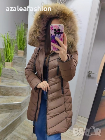 Дълго зимно яке с естествен косъм бежово, снимка 4 - Якета - 52686533