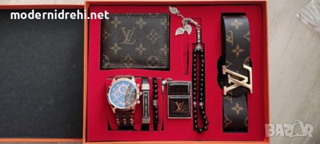 Комплект Louis Vuitton колан,часовник,портфейл,броеница,запалка,гривна, снимка 1 - Мъжки - 36904226