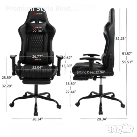 Ергономичен черен геймърски стол с поставка за крака, регулируема височина и 3D подлакътници, снимка 7 - Столове - 54041627
