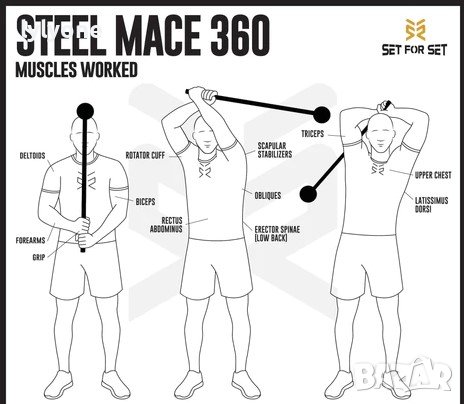 Стoманен Боздуган Macebell от 2 4 или 6 кг * Въртяща се тежест * Гира * Щанга * Чук, снимка 18 - Други спортове - 40663643