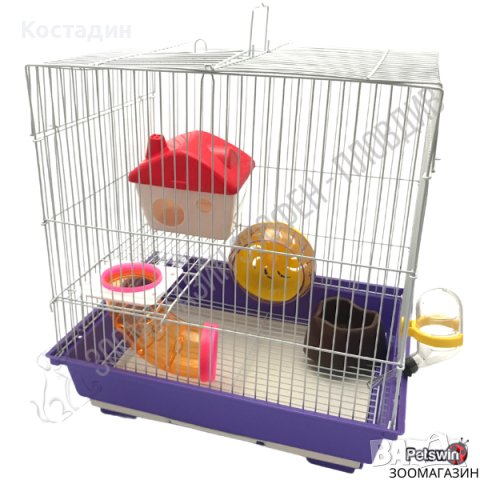 Клетка за Хамстер - 34.5см/28см/37см - с Аксесоари - Лилава Разцветка
