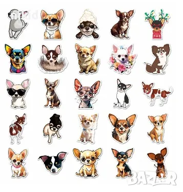 50 бр чихуахуа кучета куче самозалепващи лепенки стикери за украса декор картонена торта, снимка 3 - Други - 47272817