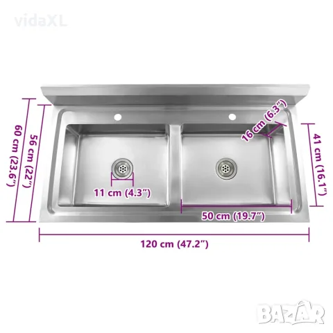 vidaXL Кухненска мивка с двойно корито, неръждаема стомана, снимка 10 - Мивки - 56146101