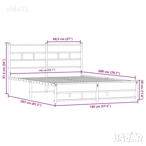 vidaXL Метална рамка за легло, без матрак, опушен дъб, 140x200 см, снимка 9 - Спални и легла - 56147468