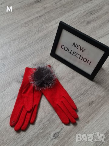 Нови уникални дамски зимни червени ръкавици с косъм на намаление , снимка 3 - Ръкавици - 37993278