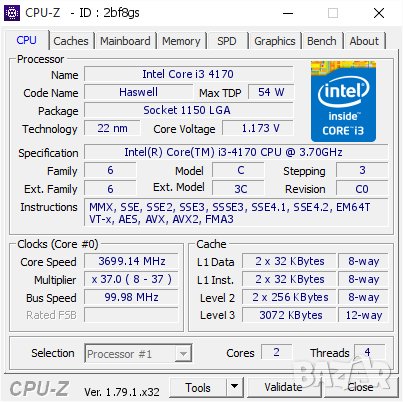 Процесор Intel® Core ™ i3-4170 SR1PL Soccet: 1150, снимка 2 - Процесори - 36969349