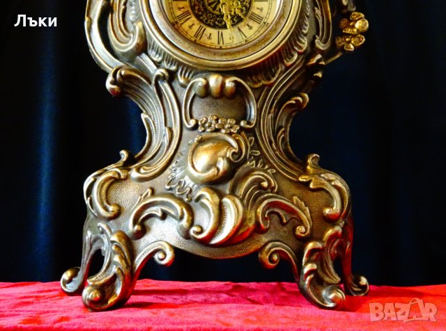 Бронзов механичен каминен часовник,барок. , снимка 2 - Антикварни и старинни предмети - 31446709