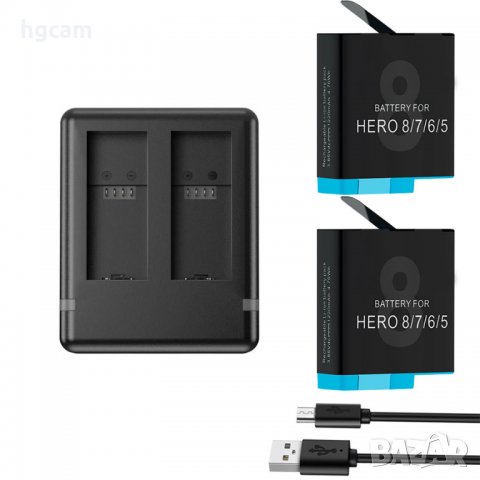 Комплект зарядно устройство + 2бр. Батерии за GoPro Hero 8 Black, 1220mAh, Li-ion, снимка 1