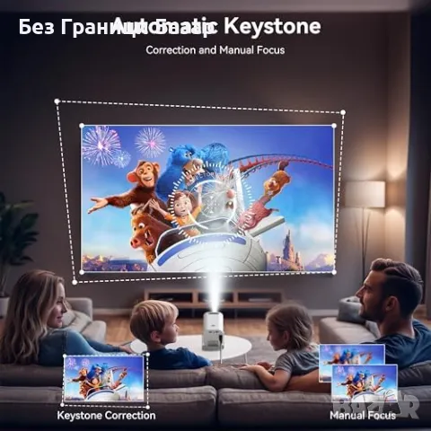 Нов Мини проектор Full HD 4K с WLAN6, BT5.2, 150" екран, Android TV, снимка 3 - Плейъри, домашно кино, прожектори - 47826200