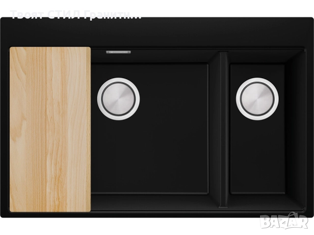 Черна кухненска гранитна мивка Осло 80 Duo Top 780x500 мм, снимка 9 - Мивки - 52548486