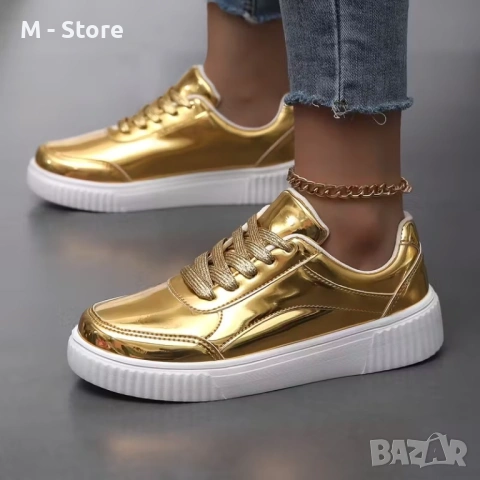 Дамски маратонки - златисти, снимка 3 - Маратонки - 54237346