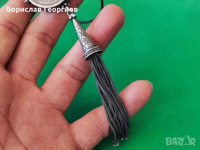 Стар сребърен медальон 925 с тюркоаз, снимка 5 - Колиета, медальони, синджири - 50816513