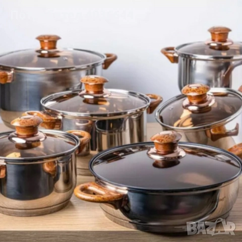 Комплект съдове за готвене от 12 части – Неръждаема стомана, равномерно нагряване и лесна поддръжка, снимка 5 - Съдове за готвене - 53289464