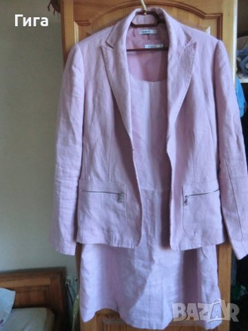 ленен розов комплект рокля и сако, снимка 2 - Костюми - 40313862
