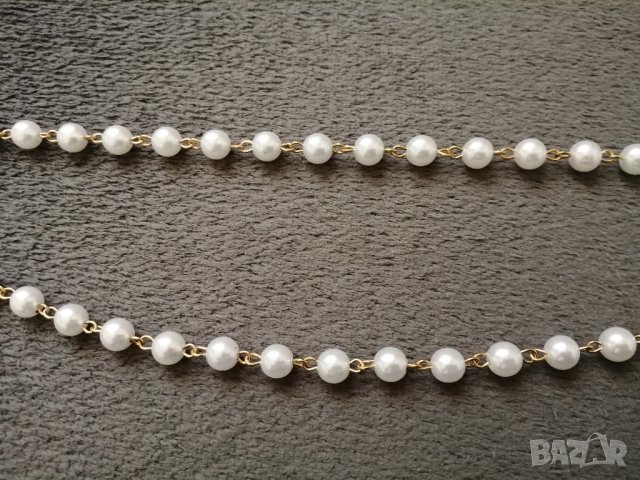 Стилен дамски колан с бели перли и верижка в златист цвят, снимка 6 - Колани - 42790882