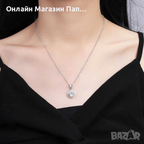 AITERNITY сребърно колие с диамант мойсанит и циркони (сертификат), снимка 6 - Колиета, медальони, синджири - 53129867