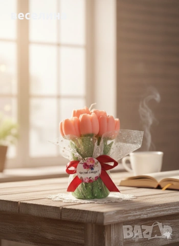 Лалета в букет – Ръчна изработка / Ароматна декорация, снимка 2 - Декорация за дома - 53299352