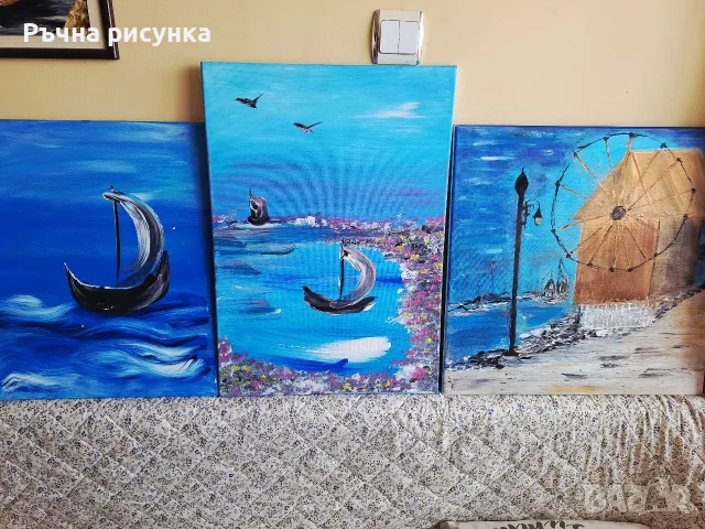 Три големи морски авторски картини на обща цена 150 евро трите , снимка 2 - Картини - 56193227