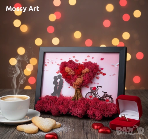 За св. Валентин декорации със скандинавски мъх, снимка 3 - Декорация за дома - 53256240