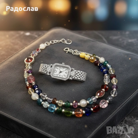 Елегантен часовник с двойна гривна – стил и блясък в едно, снимка 2 - Дамски - 52593945