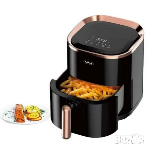 Фритюрник AirFryer, 1200W, 3.5л., горещ въздух, LED дисплей, таймер, до 200°С, черен, снимка 3 - Фритюрници - 49817056