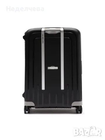 твърд куфар Samsonite S'Cure (в черен цвят), изработен от иновативния материал Flowlite 